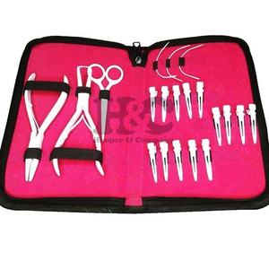 HOOPER and COMPANY Kit professionnel de pinces à extensions de cheveux en acier inoxydable avec clips et aiguilles, pochette rose, usage commercial - Product Image 1