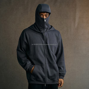 Sweat-shirts à capuche unisexes de haute qualité pour hommes, en gros, gris foncé, noir, lourds, à fermeture éclair, fabricant de balaclavas - Product Image 4