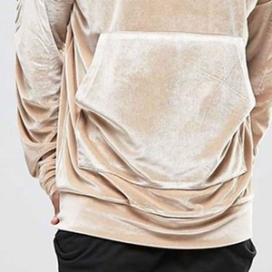 Men Oversized <b>Velvet</b> <b>Hoodie</b> Solid Color Pocket Design Regular Sleeve Knitted Fit Autumn Style - Product Image 2