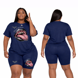 ชุดเซ็ตเสื้อผ้าผู้หญิงไซส์ใหญ่สองชิ้นลายกราฟิก ชุดลำลองฤดูร้อน - Product Image 1