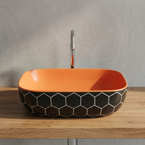 Vasque carrée en céramique bleue haut de gamme, design moderne et artistique, à poser sur comptoir pour salle de bain - Product Image 3