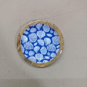 Decoración y accesorios para mesa de hogar y jardín Oyster Blue, madera de mango natural, impresiones personalizadas, posavasos esmaltados hechos a mano - Product Image 2