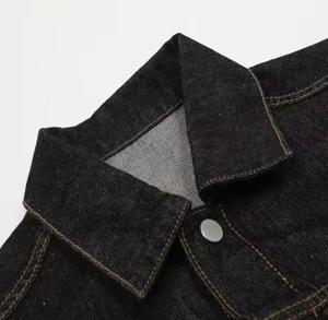 Veste en jean unisexe noire vintage décontractée à col rabattu coupe classique simple boutonnage fermeture éclair séchage rapide automne - Product Image 3
