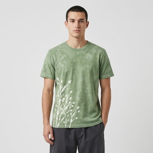 T-shirt pour homme avec motif floral personnalisé, coton lourd lavé, manches courtes, vêtements décontractés d'été pour homme - Product Image 1