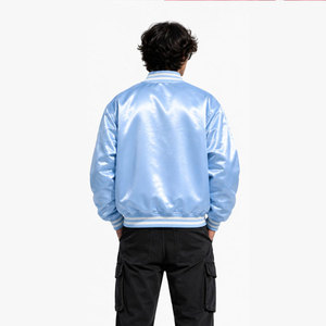 Chaqueta Bomber Azul Claro con Bordado Rosa, Cuello Camisero, Estilo Casual, Corte Regular, Material de Poliéster - Product Image 5