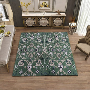 Alfombra Persa de Lana Verde, Tejida a Mano, con Diseño Impreso, Antideslizante, de Pelo Medio, Rectangular, en Conjunto con Alfombras de Látex - Product Image 1