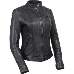 Chaqueta de Cuero Vintage SFL2811 para Mujer 2025, Negra con Cierre Frontal, Estilo Casual para Otoño, Ligera y con Patrón Sólido - Product Image 2