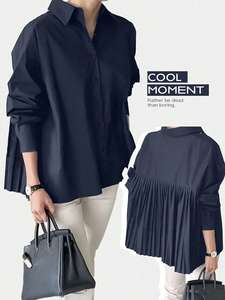 Back Pleated Cotton women's shirt Button Down Shirt <b>Long</b> <b>Sleeve</b> Loose Fit Custom Logo Everyday Wear High Quality Boutique <b>Tops</b> - Product Image 5