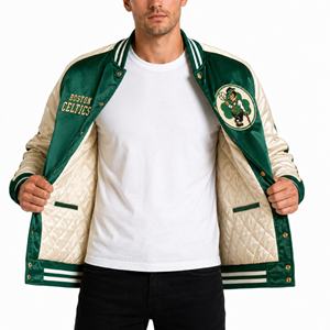 Veste de sport en satin personnalisée, couleur équipe de basket de Boston, vert crème, logo brodé sur mesure, vêtements de sport OEM, vente en gros - Product Image 4