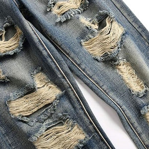 Jean déchiré pour homme, coupe droite, style vintage, en mélange de coton doux, décontracté, pour le quotidien et le streetwear - Product Image 6