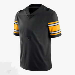 Maillot de football noir à col en V pour homme, manches courtes, couleur unie, uniforme d'entraînement sportif, respirant, coupe régulière, jersey en polyester - Product Image 1