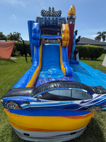 Château gonflable commercial à thème course avec toboggan et piscine, certifié CE, garantie 3 ans, idéal pour les événements et les entreprises