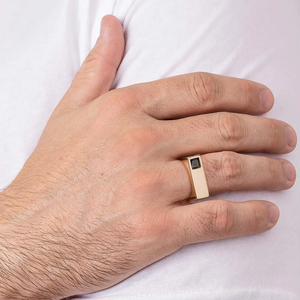 Modern Geometric Cocktail <b>Ring</b> 10K Gold Plated With Natural Square Sapphire Bezel Setting Unisex Fashion <b>Ring</b> - Product Image 4