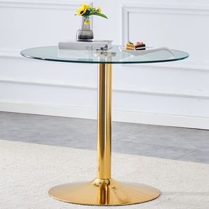 Tavolo da pranzo moderno e minimalista con piano in vetro da 35 pollici e gambe in metallo dorato per sale da pranzo e aree giorno - Product Image 3