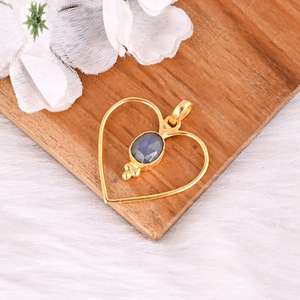 Pendentif en laiton avec pierre précieuse naturelle en labradorite en forme de cœur, cadeau classique pour femme - Product Image 3