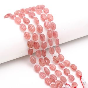 Cuentas Ovaladas Talladas a Mano de Cuarzo Rosa Fresa Natural, Cuentas de Piedras Preciosas Talladas a Mano de 8 Pulgadas para Fabricación de Joyas, Cuentas de Cuarzo Fresa a Granel - Product Image 1