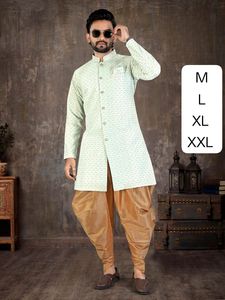 Kurta de style Indo-Occidental pour homme avec Dhoti en soie - Product Image 4