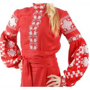 Robe longue décontractée 100 % coton faite à la main pour femme, broderie machine, ceinture, bouton, col chinois, manches courtes, émeraude, sexy, vente en gros - Product Image 2