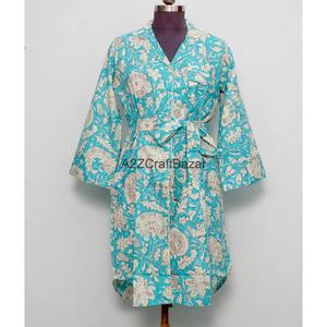 Robe longue 100 % coton pur à imprimé floral, manches cloche, imprimée à la main, col en V, longueur midi, style chemise, pour l'été et les fêtes - Product Image 4