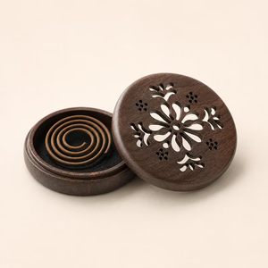 Support d'encens ajouré en bois de noyer avec couvercle, brûleur d'encens en spirale - Product Image 2