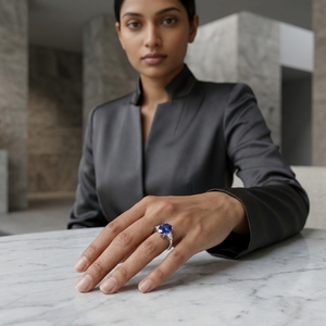 Women's Classic Oval Cut Lab Created Diamond Engagement <b>Ring</b> PT950 Platinum IGI Certified <b>Blue</b> Sapphire Center Stone - Product Image 3
