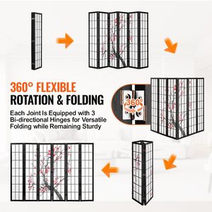 6-<b>Panel</b> Japanese Wood Folding <b>Screen</b> Portable Indoor Partition Divider with Privacy Features for Home Decor - Product Image 3