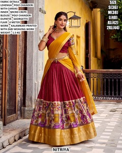 Ensemble Lehenga Choli indien traditionnel NITRIYA vert et bleu imprimé Kalamkari avec travail Zari, longueur au sol, tenue ethnique pour femmes - Product Image 3