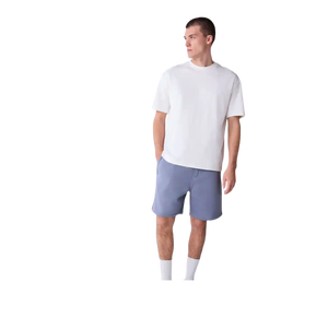Shorts Bermuda Homme Bleu Clair Uni en Coton Décontracté Taille Élastique Mi-Haute Respirant Style Tissé - Product Image 1