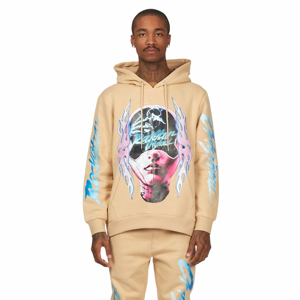 Ensemble de survêtement unisexe beige à capuche, streetwear uni, respirant, en molleton, sweat-shirt et pantalon long avec cordon de serrage, en coton - Product Image 2