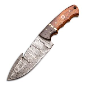 Cuchillo de caza y desollador de acero de Damasco forjado a mano, hoja fija, mango de madera, ODM OEM, regalo de cumpleaños perfecto para bricolaje - Product Image 1