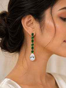Pendientes de esmeralda verde más vendidos, con piedra brillante en forma de lágrima, joyería larga para ocasiones especiales, disponible en grandes cantidades. - Product Image 6