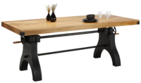 Table à manivelle industrielle avec plateau en bois de manguier massif, réglable en hauteur, pour salle à manger, comptoir, bar, maison, hôtel, cuisine