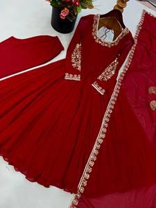 ชุดเดรสปักลายดีไซเนอร์ Fox Georgette พร้อมงานปักเลื่อมและมุก, กางเกง และผ้าคลุมไหล่ลูกไม้สำหรับผู้หญิง - Product Image 5
