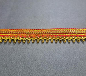 Ribete de Encaje Rojo Dorado de Alta Calidad para Prendas, Zapatos y Bolsos - Decoración Ecológica para Novias (Poliéster/Algodón) - Product Image 1