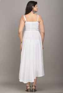 Trendy White Smocked <b>Off</b>-<b>the</b>-<b>Shoulder</b> Knee-Length Woven Rayon <b>Casual</b> <b>Dress</b> Women Natural Waist A-Line Silhouette Handmade - Product Image 2