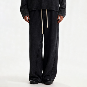 Pantalones Jogger de Algodón Francés para Hombre, Estilo Vintage, Lavado Ácido, Holgados, de Pierna Ancha, Casuales - Product Image 3