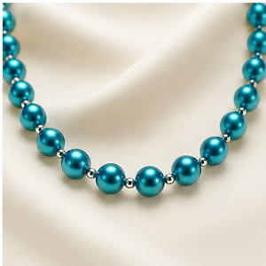 Collar Clásico de Perlas de Vidrio Turquesa, Gargantilla de Cuentas Redondas, Joyería Elegante, Regalo para Mujer - Product Image 6