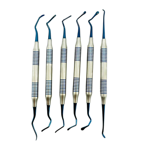 Kit de 6 instruments dentaires professionnels manuels pour composite, curettes de précision à double extrémité en acier inoxydable recouvert de titane bleu - Product Image 2