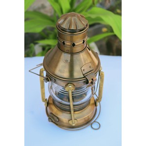 Vintage <b>Brass</b> Cylindrical <b>Lantern</b> with Glass Panel Durable Finish for Home Decoration - Product Image 5