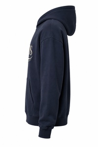 Embroidered <b>Hoodie</b> Unisex Dark Blue Cotton French Terry Casual Pullover Front Logo Regular Fit Autumn Style - Product Image 3