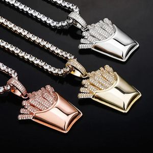 Collier pendentif frites emoji en or rose pour hommes et femmes, hip hop, avec diamants CZ Moissanite, plaqué or et argent, bijou charme emoji - Product Image 1