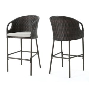 Set of 2 31\" Outdoor PE <b>Rattan</b> <b>Barstools</b> with Waterproof Cushions Multibrown Patio Furniture - Product Image 2