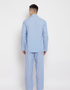 Pyjama pour homme à rayures fines blanches, manches longues, 100% coton, décontracté, respirant, vêtements de maison pour le printemps - Product Image 4