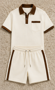 Ensemble de survêtement polo et short en maille gaufrée de luxe pour homme, style décontracté « Old Money », deux pièces, idéal pour l'été, qualité supérieure - Product Image 3