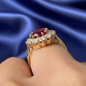 Bague d'anniversaire en rubis, argent sterling 925, plaqué or 14 carats, bijoux élégants faits à la main, cadeau pour elle, pour femme - Product Image 2