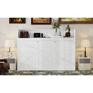 Letto a scomparsa matrimoniale XL bianco con luce LED e stazione di ricarica USB - Arrivo previsto 12/3 - Product Image 5