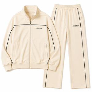 Conjunto Deportivo para Mujer, Chaqueta con Cierre y Pantalones Anchos con Ribete en Contraste, Estilo Casual, Proveedor Mayorista OEM ODM, Logotipo Personalizado - Product Image 3