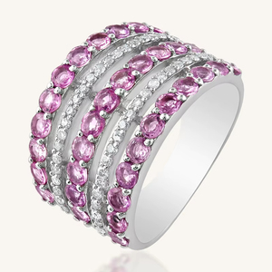 แหวนเพชรและไพลินสีชมพู เงินแท้ 92.5 รุ่น KLSR-11066 - Product Image 2