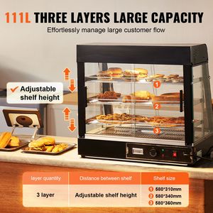 Espositore Riscaldato per Alimenti a 3 Ripiani, 1200W, Luce Regolabile, Controllo Manuale della Temperatura 86-185°F - Product Image 3