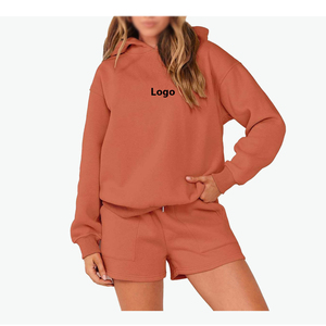 Women's Breathable Quick-Dry <b>Knit</b> Above-Knee Hoodie and Shorts <b>Set</b> for Summer Outdoor Activities - Product Image 1
